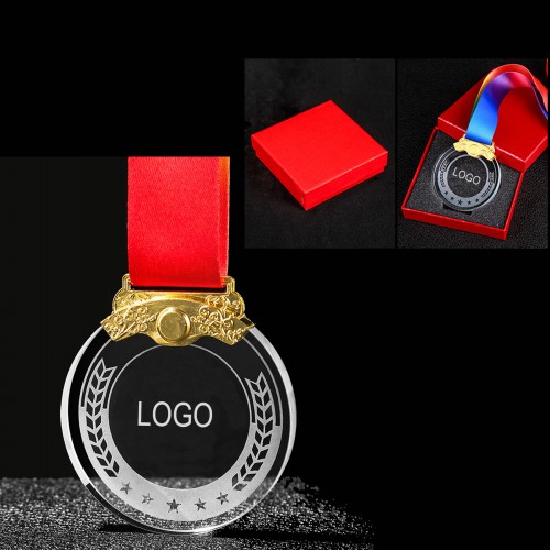 Metal Edge Crystal Medals With Ribbon