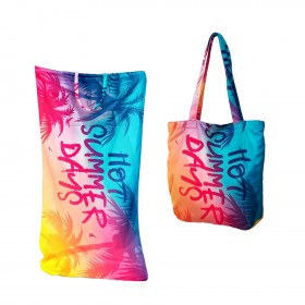 2-in-1 Foldable Beach Towel Tote Bag